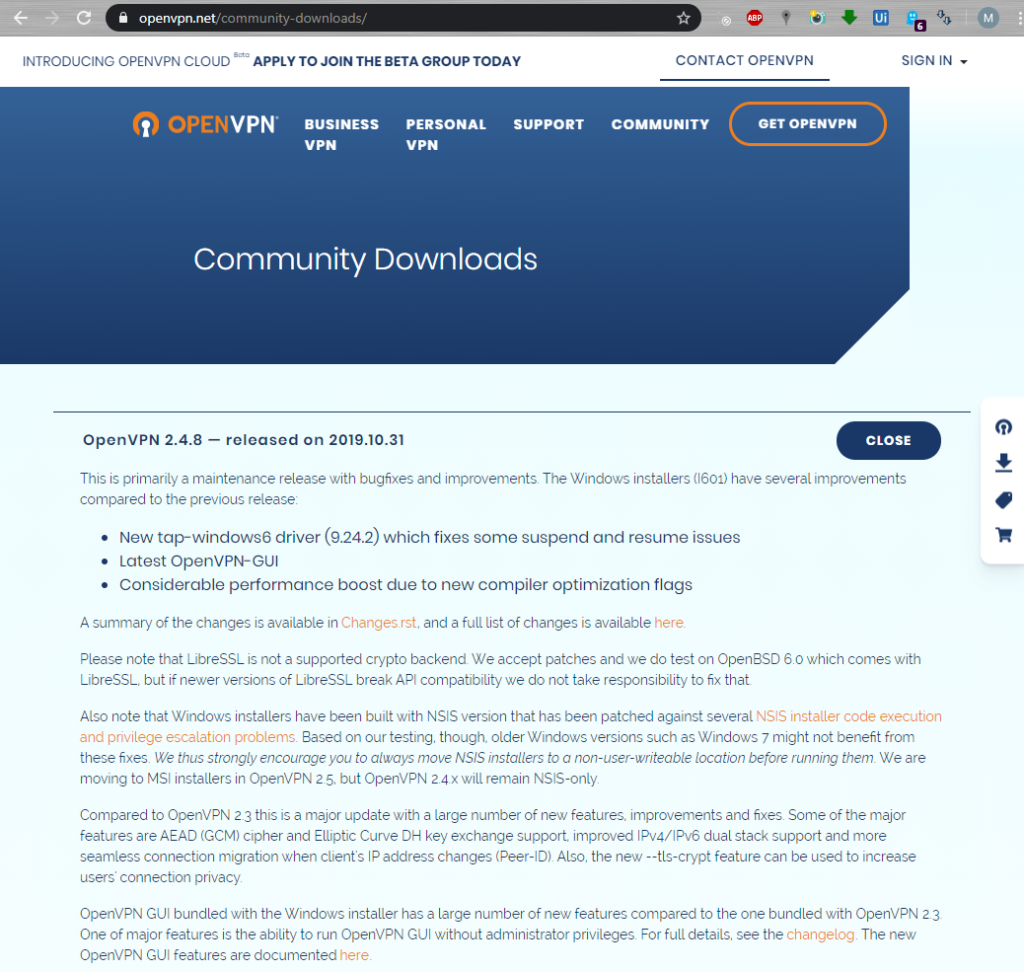 Details des OpenVPN-Downloads